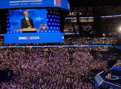 barack michelle rouse dnc crowd in support of harris